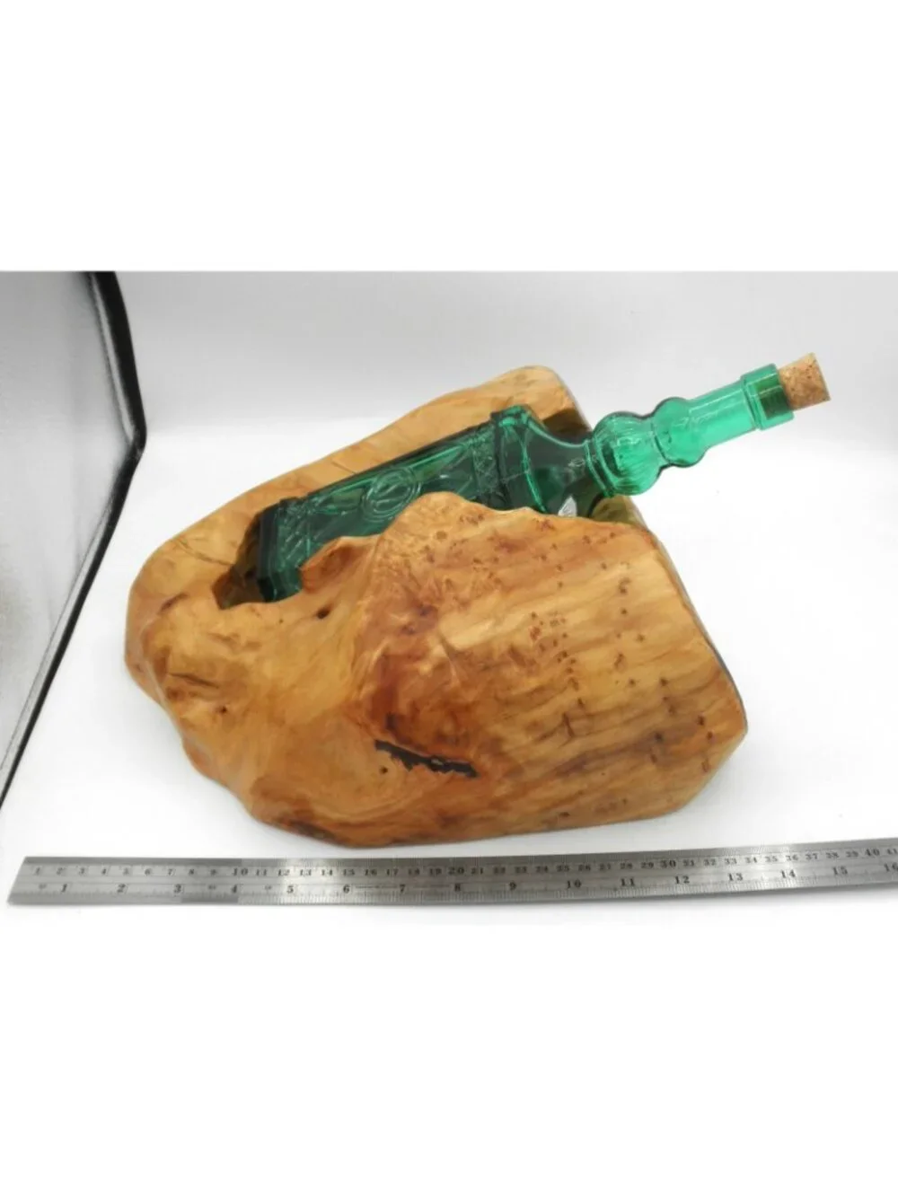 Natural Burled Wood Liquor/Decorative Bottle Holder BOTTLE INCLUDED IT'S STUCK